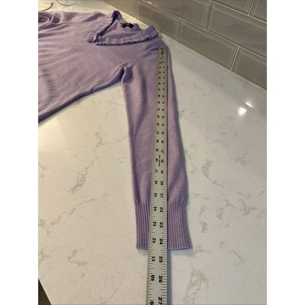Brooks Brothers women's purple merino wool‎ ruffled V-neck sweater Size Medium